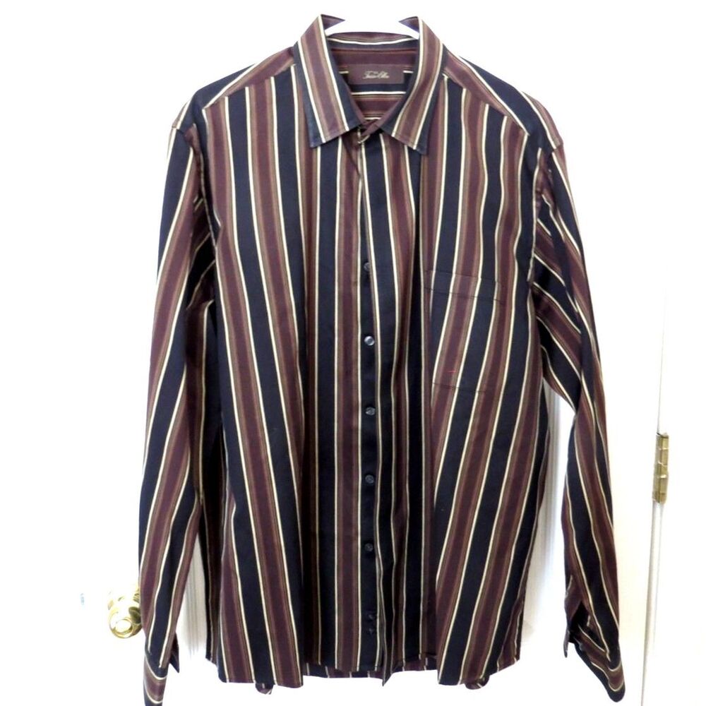 Tasso Elba- Macy's Men's Cotton Striped Button Down Shirt Earth Tones XL EUC
